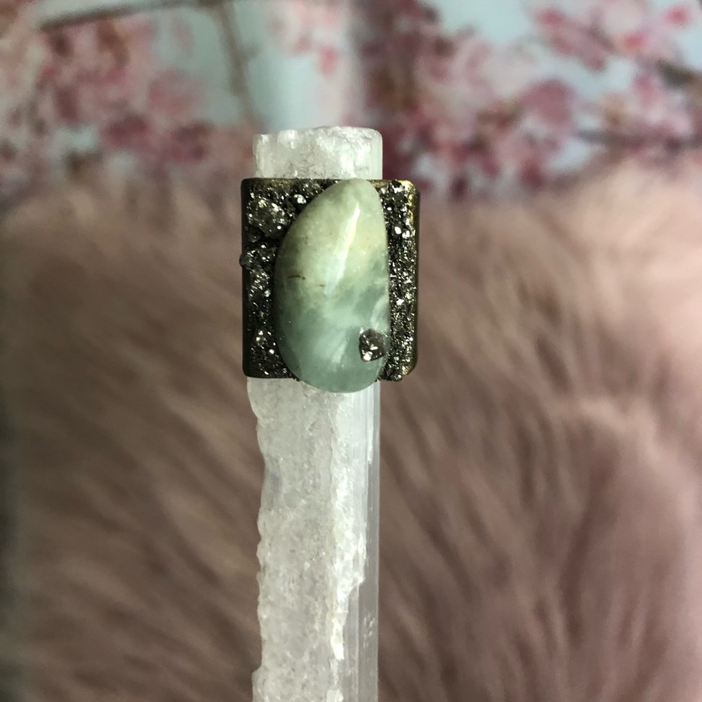 Prehnite & Pyrite Crystal Ring